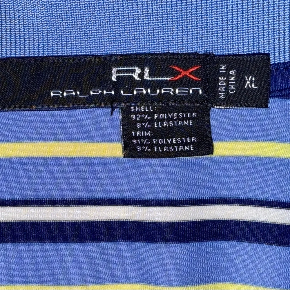 RLX Ralph Lauren Striped Performance Polo Shirt XL Blue Yellow White Stretch